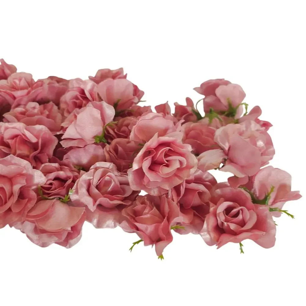 50 Pink Satin Rose Heads Stemless Wedding Floral Craft DIY 2.5in Flowers
